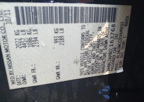 2012 Nissan Altima 3.5 Sr z USA, uszkodzony, nr VIN 1N4BL2AP8CC163768